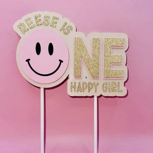 One Happy Girl, Smiley Face 1st Birthday Cake Topper - Retro Party Decor