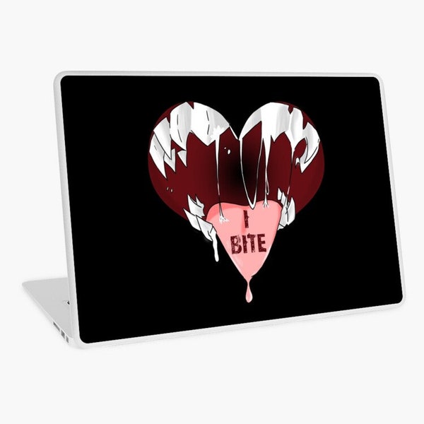 I Bite - My Hearts Got Teeth - Anime Mouth- Anime Tongue - Sharp Teeth - Shark Teeth - Laptop Skin - Sticker - Form fitting Sticker - Goth