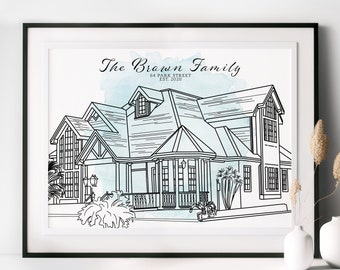 Custom House Line Drawing, Personalized Housewarming Gift, House Painting, New Home Gift, Drawing From House Photo, First Home Gift