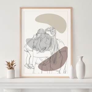 Ritratto personalizzato con disegno a tratteggio, disegno da foto, regalo per la festa del papà, regalo personalizzato per lui, illustrazione di famiglia, regalo personalizzato per papà