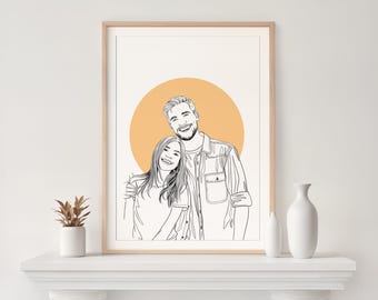 Benutzerdefiniertes Paar Line Art Portrait, personalisiertes Jubiläumsgeschenk (Digitale Datei)