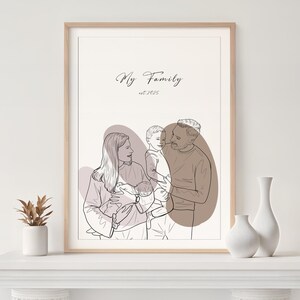 Disegno a tratteggio personalizzato, ritratto di famiglia da foto, regalo di Natale personalizzato, ritratto con disegno a tratteggio, regalo personalizzato per genitori, regalo per la mamma