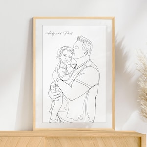 Disegno personalizzato della famiglia, regalo personalizzato per papà, regalo per neo-papà, illustrazione della famiglia, regalo personalizzato per lui, ritratto da foto