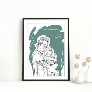 Disegno personalizzato, ritratto personalizzato da foto, regalo per la festa del papà, illustrazione di famiglia, regalo per papà da parte delle figlie, regalo per lui