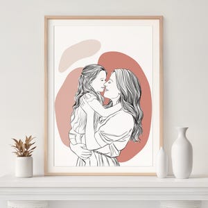 Custom Line Drawing, Personalized Mother's Day Gift, Family Line Art, Gift for First Mom, Grandma Gift, Portrait from Photo, New Mom Gift