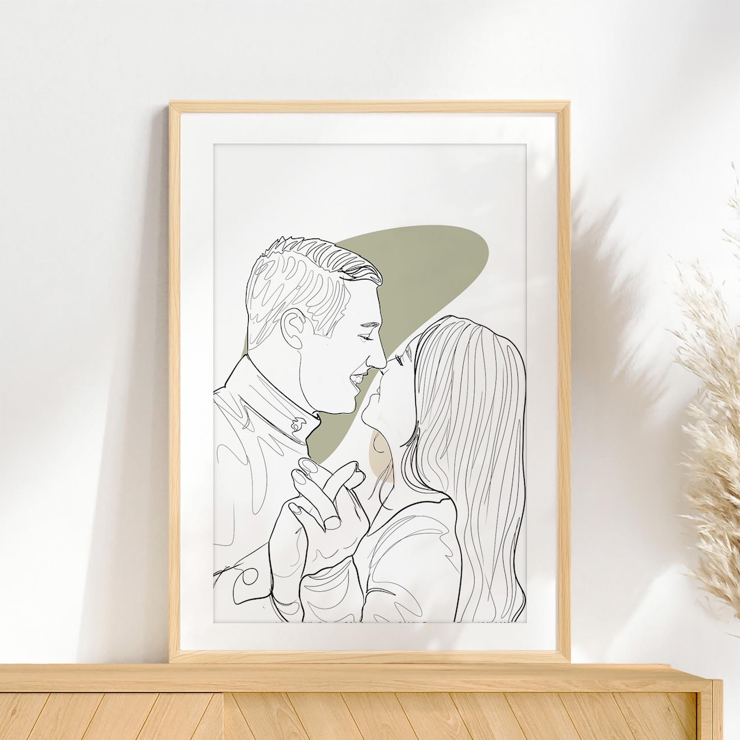 Custom Couple Line Art Portrait, Drawing From Photo, Personalized Gift ...