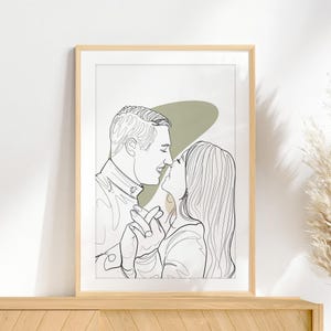 Custom Couple Line Art Portrait, Drawing From Photo, Personalized Gift For Him, Engagement Gift, Line Drawing, Sentimental Gift, Wall Art