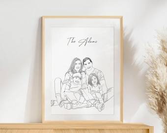 Custom Family Line Art Portrait: Gift for Parents, Hand-Drawn (Digital File)