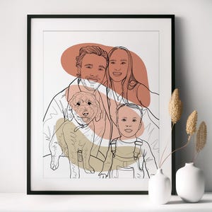 Disegno personalizzato di linea di famiglia, ritratto di famiglia, disegno di una linea da foto, illustrazione personalizzata, regalo personalizzato per la mamma, dipinto commemorativo