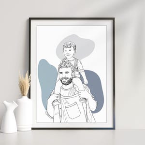 Ritratto di famiglia personalizzato, regalo per la festa del papà, arte a una linea, regalo personalizzato, disegno da foto, illustrazione di famiglia, regalo personalizzato per papà