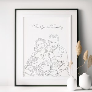Disegno di famiglia personalizzato da foto, disegno a linea personalizzato, ritratto personalizzato, disegno a linea singola, regalo di Natale per lui, disegno a linea singola