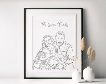 Personalized Family Drawing From Photo, Custom Line Drawing, Custom Portrait, One Line Art, Christmas Gift For Him, Line Art Drawing