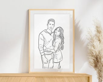 Custom Couple Line Art Portrait, Engagement Gift for Her, Personalized Drawing