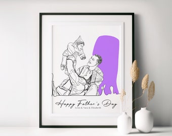 Disegno personalizzato della linea familiare, regalo personalizzato per la festa del papà, ritratto personalizzato da foto, regalo per papà, regalo personalizzato per il nonno