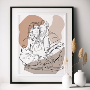 Line Art di coppia personalizzata, Ritratto personalizzato, Disegno da foto, One Line Art, Regalo per fidanzato, Regalo per fidanzata, Illustrazione personalizzata immagine 7