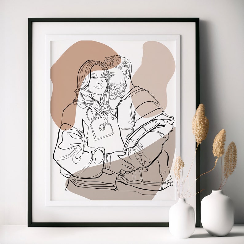 Aangepaste paar lijntekeningen, gepersonaliseerd portret, tekenen van foto, één lijntekeningen, vriendje cadeau, vriendin cadeau, gepersonaliseerde illustratie afbeelding 7