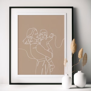 Ritratto di famiglia con una sola linea, disegno personalizzato, regalo per la festa della mamma, ritratto di famiglia, disegno personalizzato, disegno con una sola linea, il prima possibile