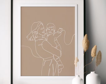 Retrato de família personalizado com uma linha, desenho minimalista personalizado (arquivo digital)