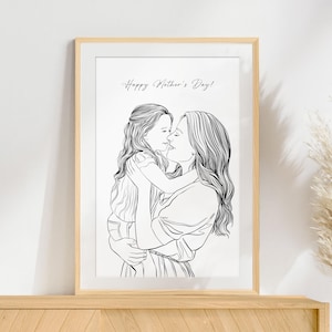 Ritratto di famiglia personalizzato, regalo per la festa della mamma, disegno a una linea, regalo personalizzato, disegno da foto, regalo per la mamma, illustrazione personalizzata