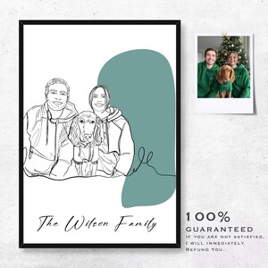 Custom Family Line Drawing With Pet, Line Art, Cartoon Portrait From Photo, Personalized Gift For Family image 2