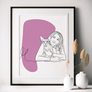 Custom Family Line Drawing With Pet, Line Art, Cartoon Portrait From Photo, Personalized Gift For Family image 6