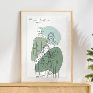 Disegno di famiglia, disegno personalizzato da foto, ritratto di famiglia, regalo personalizzato per Natale, regalo per i nonni, illustrazione di coppia