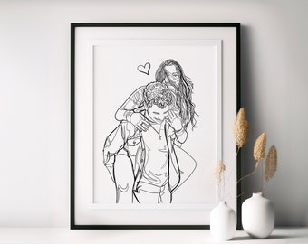 Custom Couple Line Art Portrait: Personalized Drawing, Gift for Anniversary, Family Gift