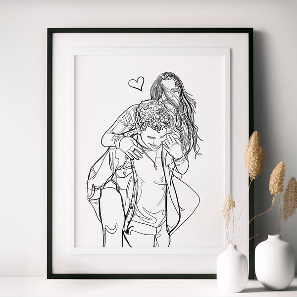 Custom Family Line Art Portrait, Personalized Gift For Family, Custom Line Drawing From Photo, Gift For Him