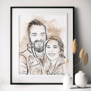Aangepaste lijntekening, gepersonaliseerd verlovingscadeau, paar schilderij van foto, anoniem portret, zeer fijne tekeningen, cadeau voor haar