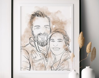 Custom Line Drawing, Personalized Engagement Gift, Couple Painting From Photo, Faceless Portrait, Line Art, Gift For Her