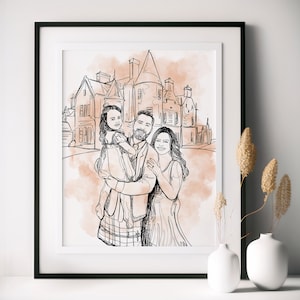 Gepersonaliseerde lijntekening, aangepaste lijntekeningen, familieportret, cadeau voor moeder, aquarel lijntekeningen, aangepast portret van foto
