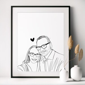Ritratto minimalista, disegno da foto, regalo di anniversario, ritratto personalizzato, arte murale personalizzata, illustrazione personalizzata