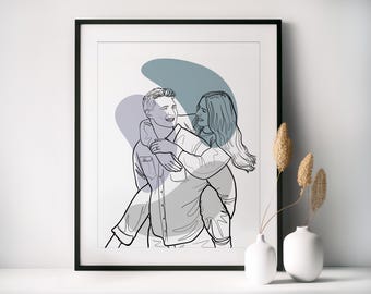 Benutzerdefiniertes Paar Line Art Portrait, Geburtstagsgeschenk für Ihn, Zeichnung vom Foto