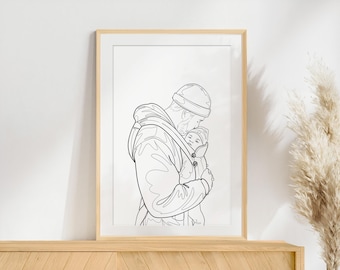 Personalized Family Line Art Portrait, Fathers Day Gift, Custom One Line Drawing