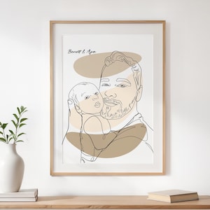 Disegno di famiglia personalizzato da foto, regalo personalizzato per lui, disegno di linea personalizzato, regalo personalizzato per il nonno, ritratto di famiglia, regalo per papà