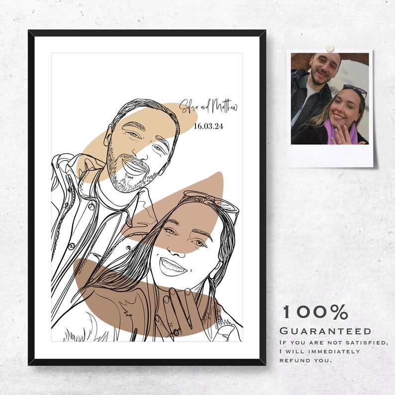 Line Art di coppia personalizzata, Ritratto personalizzato, Disegno da foto, One Line Art, Regalo per fidanzato, Regalo per fidanzata, Illustrazione personalizzata immagine 3