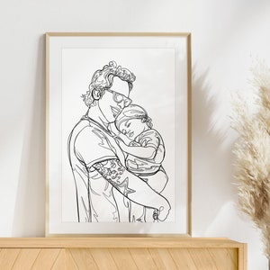 Disegno di famiglia personalizzato da foto, regalo personalizzato per lui, disegno di linea personalizzato, regalo personalizzato per il nonno, ritratto di famiglia, regalo per papà