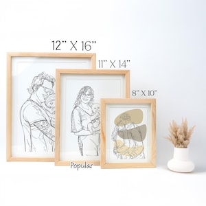 May include: Three wood framed prints of line drawings of couples and families. The prints are available in three sizes: 12" x 16", 11" x 14", and 8" x 10".