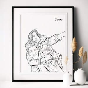 Personalized Family Line Drawing From Photo, Custom Mother’s Day Gift, Personalized Grandma Gift, Personalized Portrait Poster