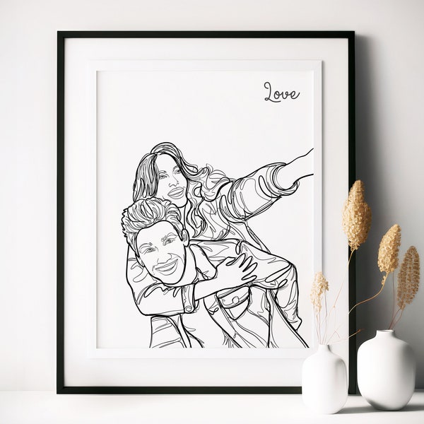 Personalized Family Line Drawing From Photo, Custom Mother’s Day Gift, Personalized Grandma Gift, Personalized Portrait Poster