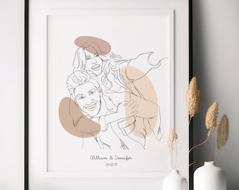 Line Art di coppia personalizzata, Ritratto personalizzato, Disegno da foto, One Line Art, Regalo per fidanzato, Regalo per fidanzata, Illustrazione personalizzata