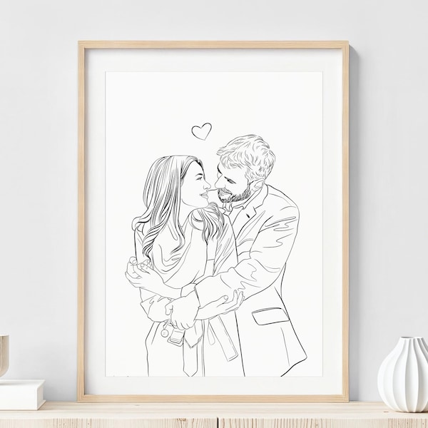 Retrato de pareja personalizado: Dibujo lineal personalizado, regalo para novios (archivo digital)