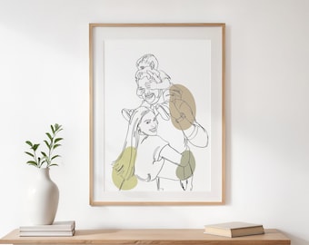 Aangepast familieportret, gepersonaliseerd kerstcadeau, handgetekende, digitale print