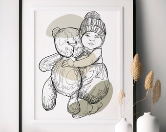 Personalisierte Neugeborene Linie Kunst Zeichnung - Benutzerdefinierte Porträt für Familie - Neugeborenen Geschenk für neue Mutter - Geschenkidee zum Muttertag