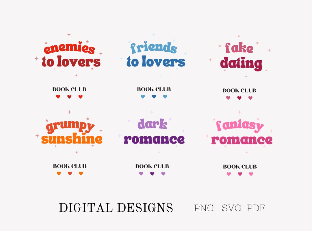 Book Tropes Digital Designs, PNG, SVG, PDF, Enemies to Lovers, Friends