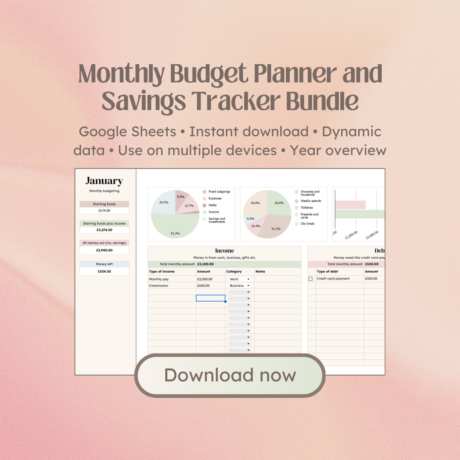 Monthly Budget Planner and Savings Tracker Bundle Budget - Etsy