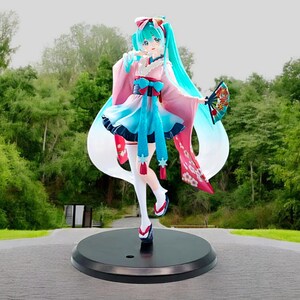 Hatsune Miku kawaii girl figure displayed with other anime collectibles