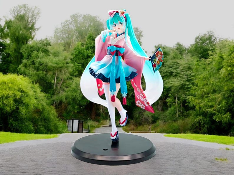 Hatsune Miku kawaii girl figure displayed with other anime collectibles