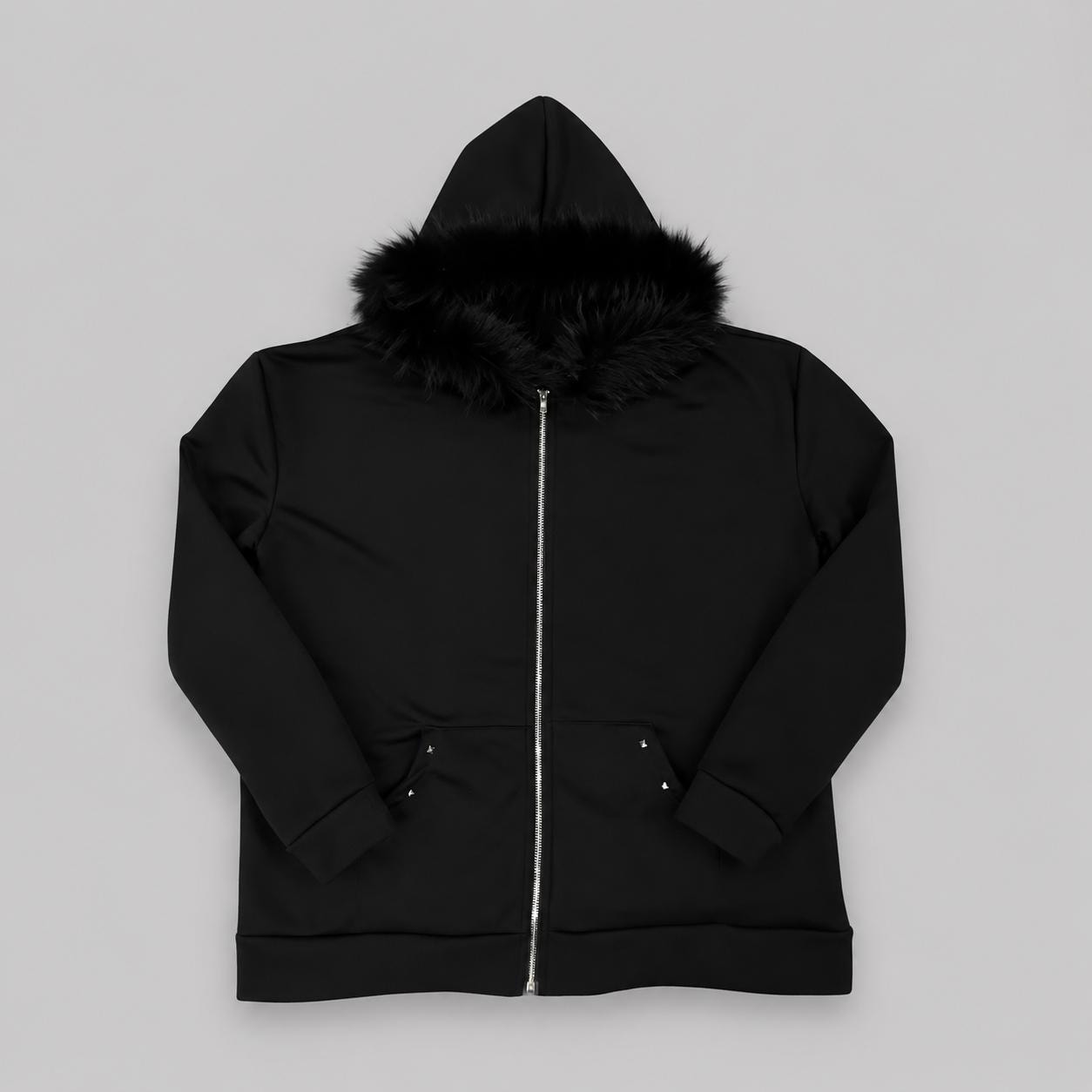 Y2K Zip-up Hoodie: Unisex Black Faux Fur Grunge Jacket - Etsy