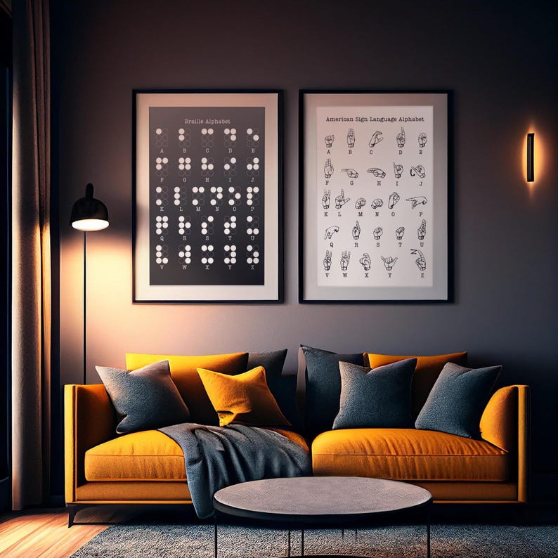 ASL Alphabet and Braille Alphabet Posters, Minimalist Black & White ...